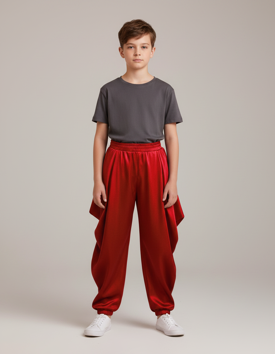 Pantalon Fluide Rouge Satiné Ample Harem Garçon