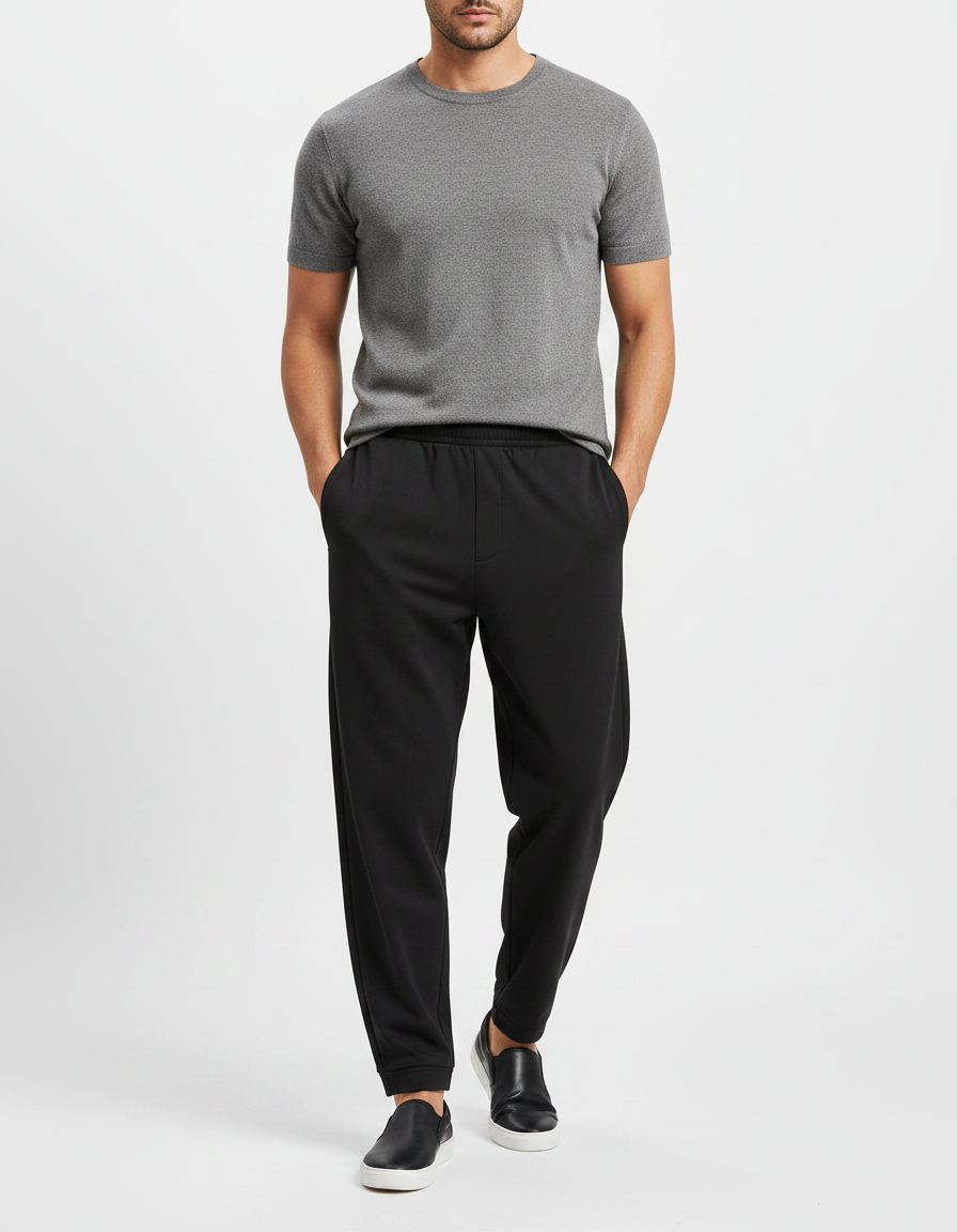 Pantalon Fluide Noir Ample Décontracté Jogging Homme - Molleton