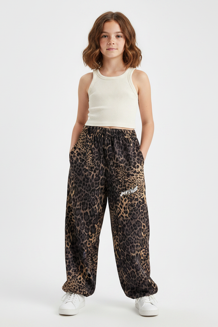 Pantalon Fluide Léopard Ample Confortable Élastique - Imprimé Molleton