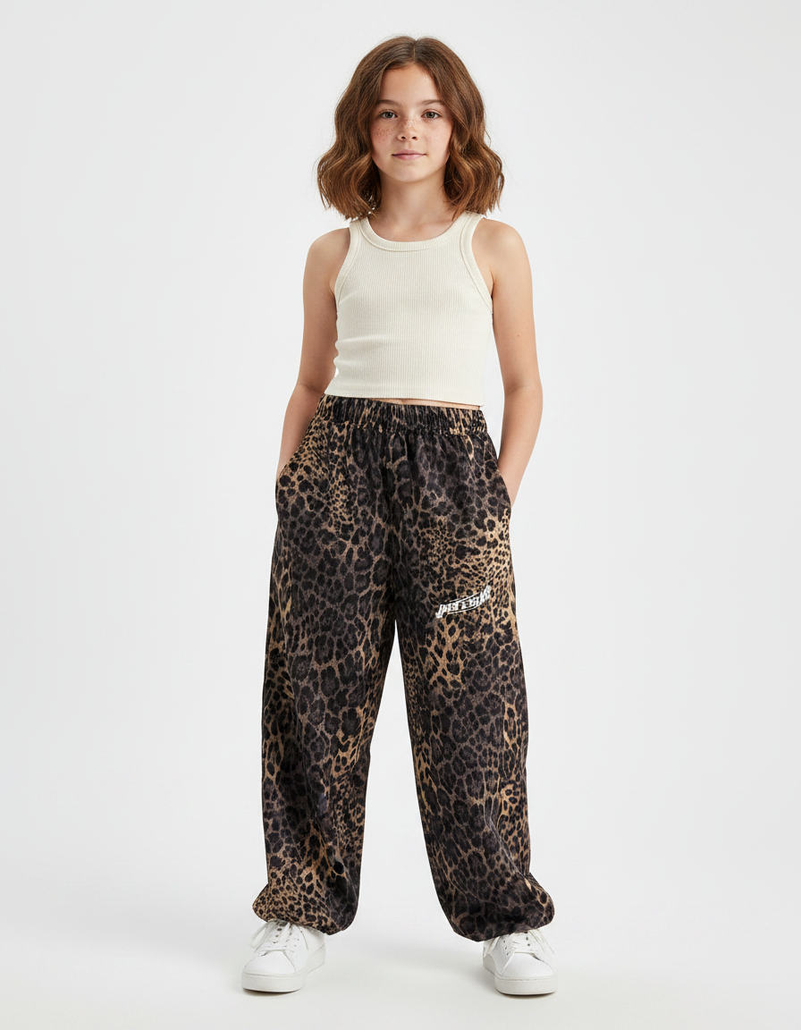 Pantalon Fluide Léopard Ample Confortable Élastique - Imprimé Molleton