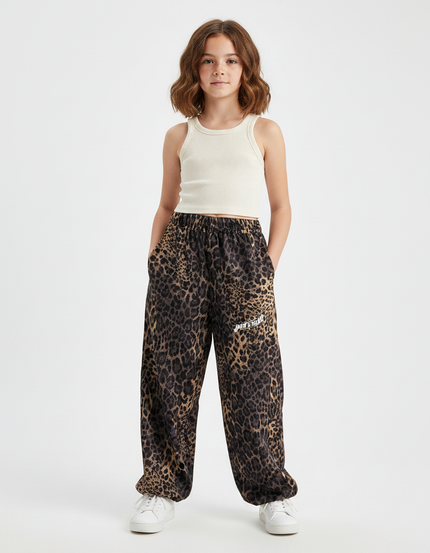 Pantalon Fluide Léopard Ample Confortable Élastique - Imprimé Molleton