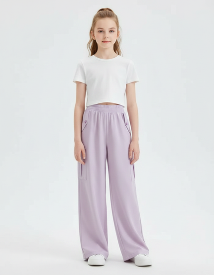 Pantalon Fluide Violet Cargo Ample Fille Décontracté - Polyester
