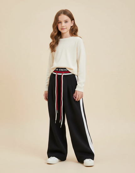 Pantalon Fluide Noir Ample Décontracté Fille - Molleton
