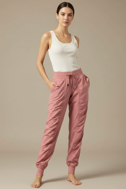 Pantalon Fluide Rose Cordon Jogger Sport Femme - Polyester