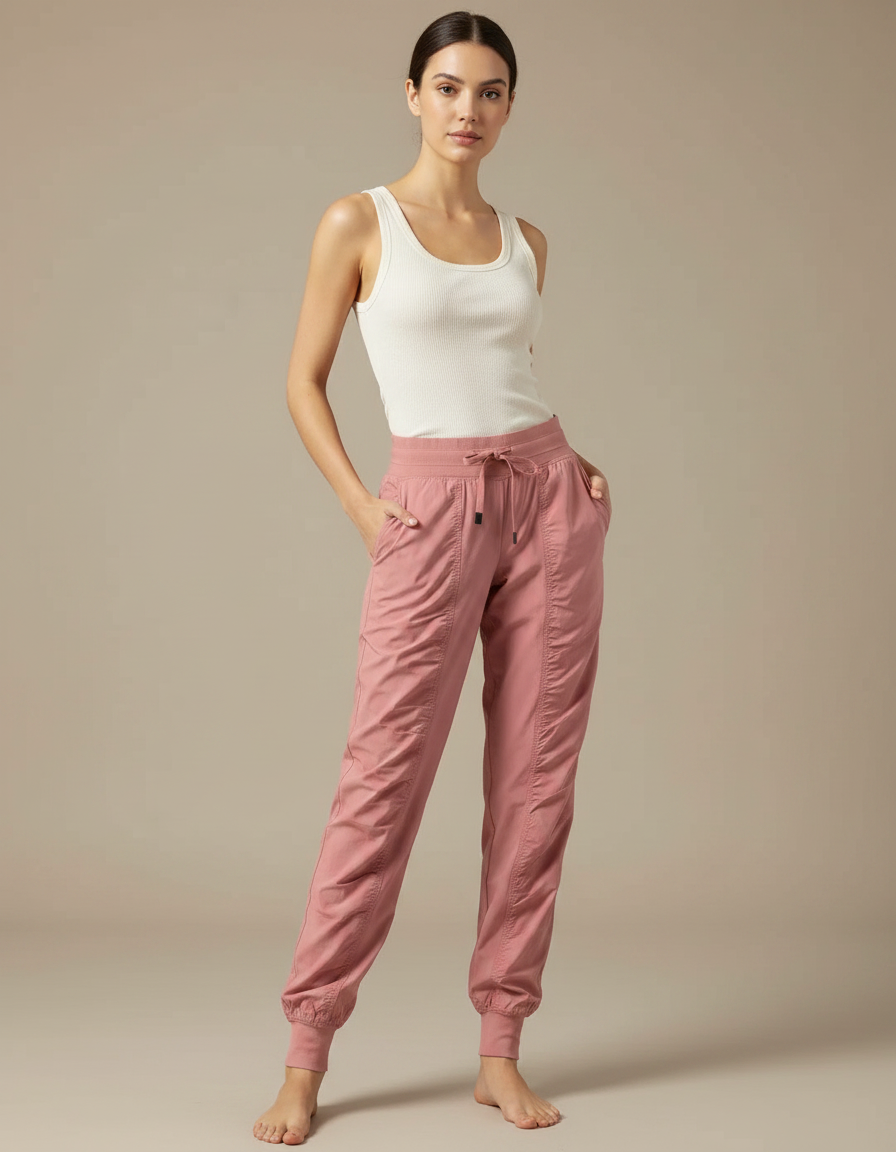 Pantalon Fluide Rose Cordon Jogger Sport Femme - Polyester