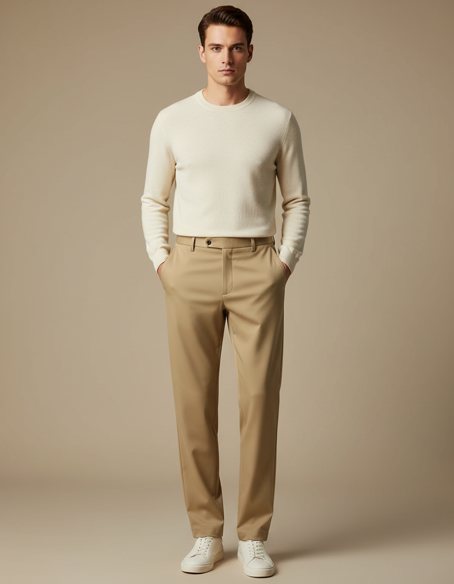 Pantalon Coton Fluide Homme - Beige Gabardine