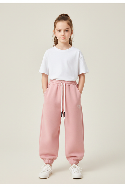 Pantalon Fluide Rose Ample Coton Sport Enfant - Molleton