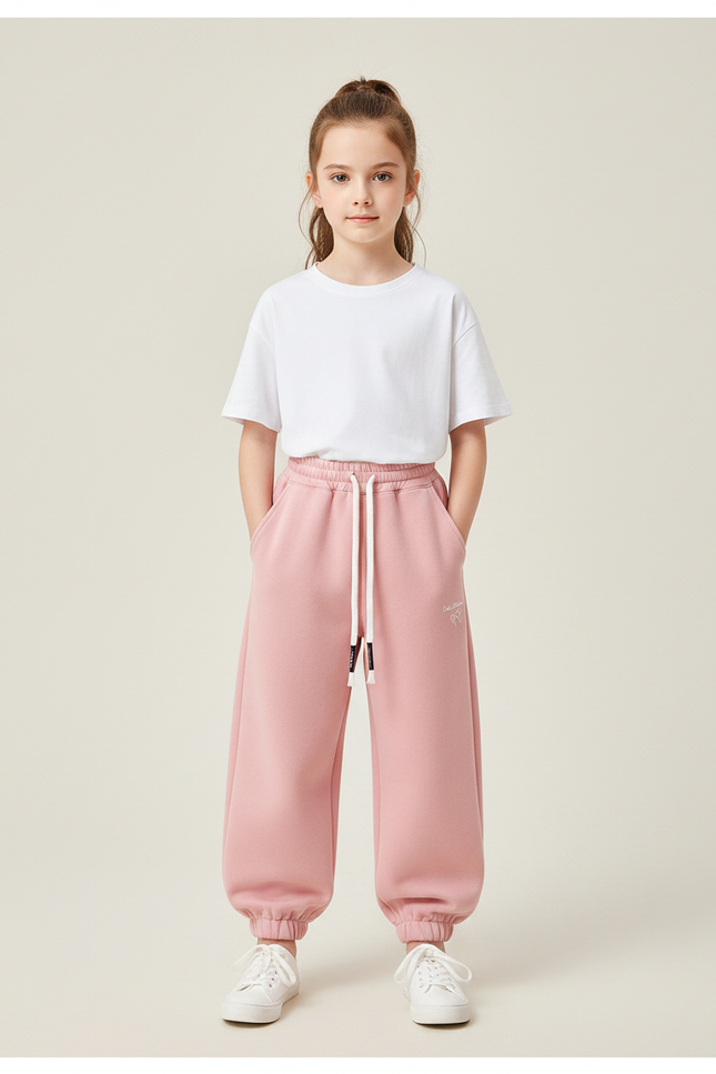 Pantalon Fluide Rose Ample Coton Sport Enfant - Molleton