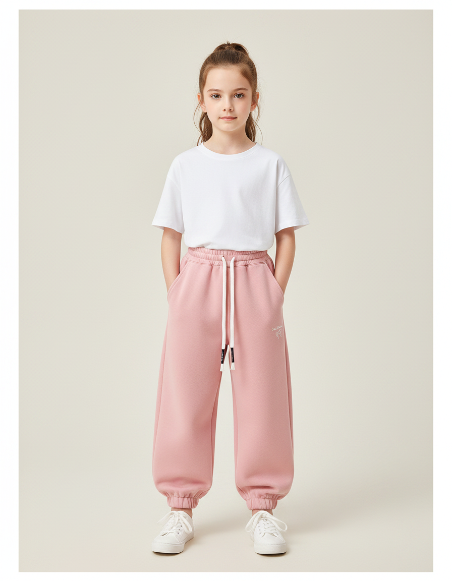 Pantalon Fluide Rose Ample Coton Sport Enfant - Molleton