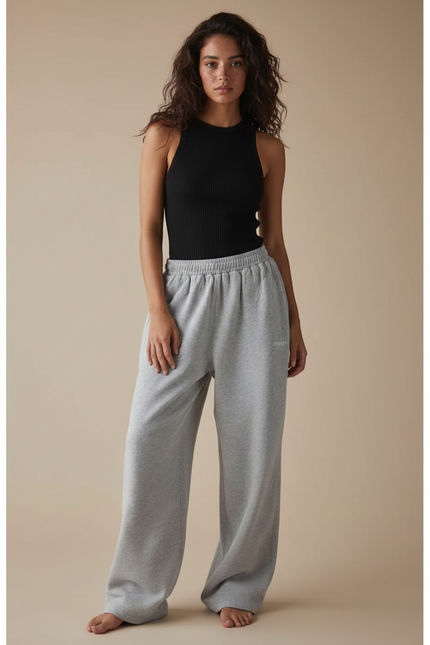 Pantalon Fluide Gris Ample Confortable Décontracté Molleton