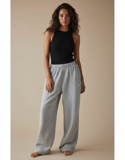 Pantalon Fluide Gris Ample Confortable Décontracté Molleton