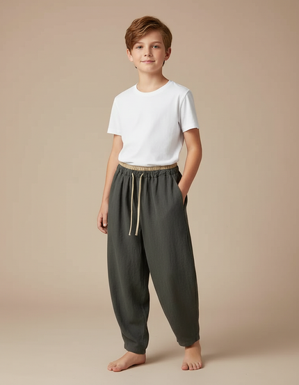 Pantalon Fluide Kaki Coton Lin Ample Décontracté
