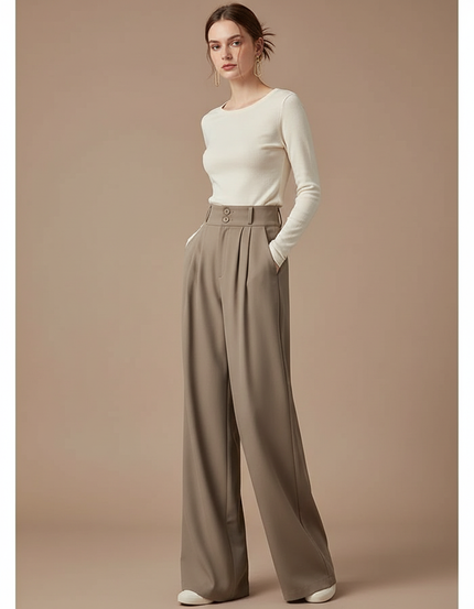 Pantalon Fluide Femme Patte D'éléphant - Kaki Viscose