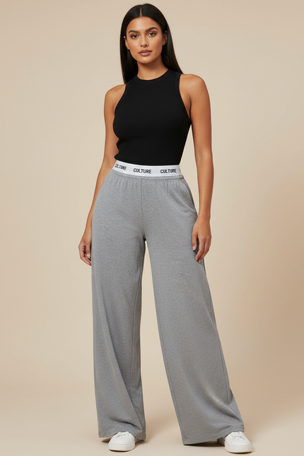 Pantalon Fluide Gris Ample Décontracté Bande Logo - Molleton