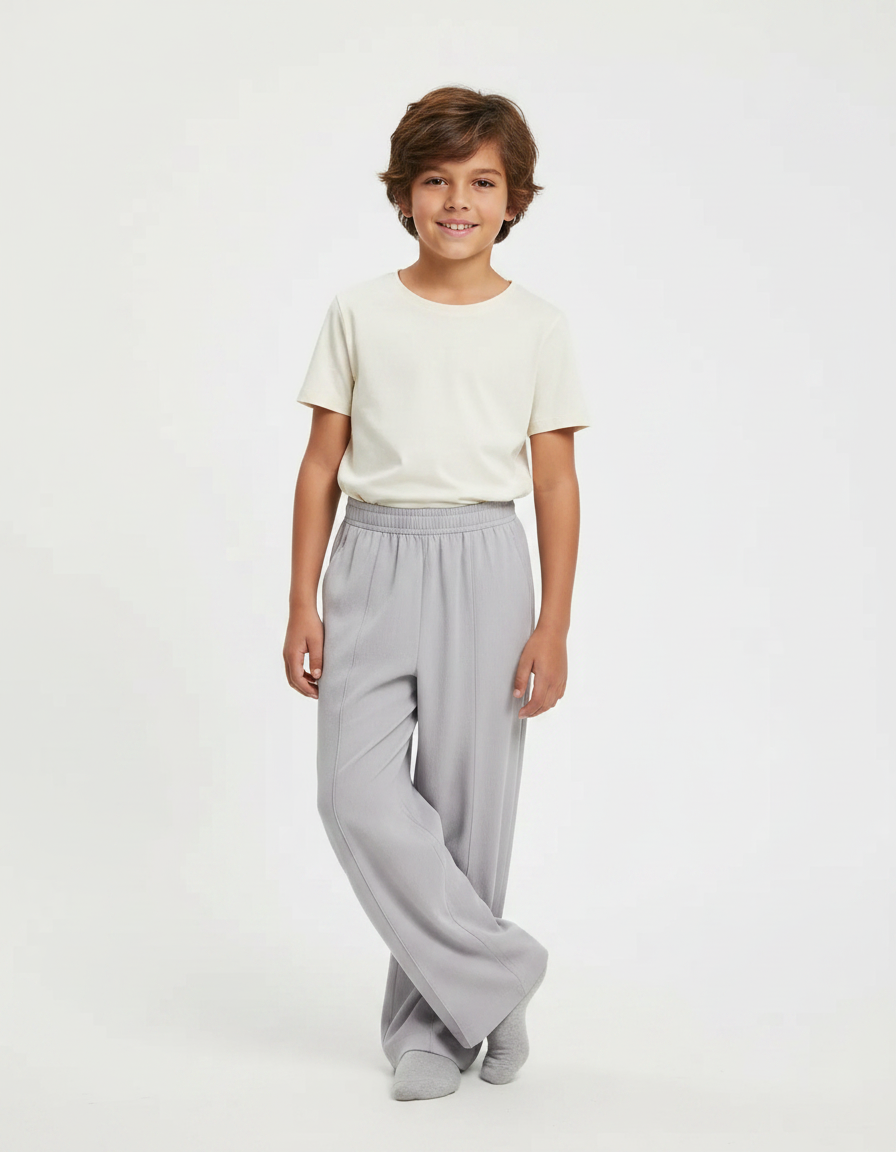 Pantalon Fluide Gris Ample Décontracté Enfant Garçon - Polyester