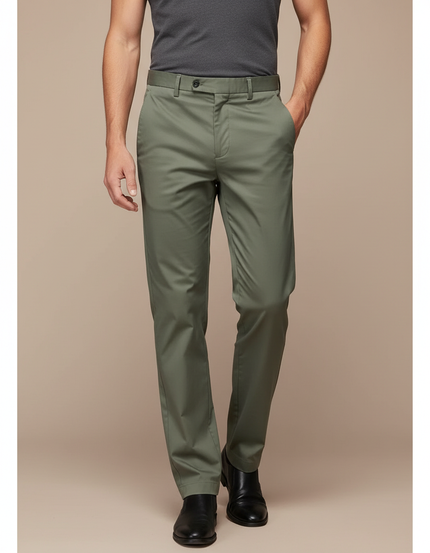 Pantalon Fluide Vert Droit Coton Business Homme - Gabardine