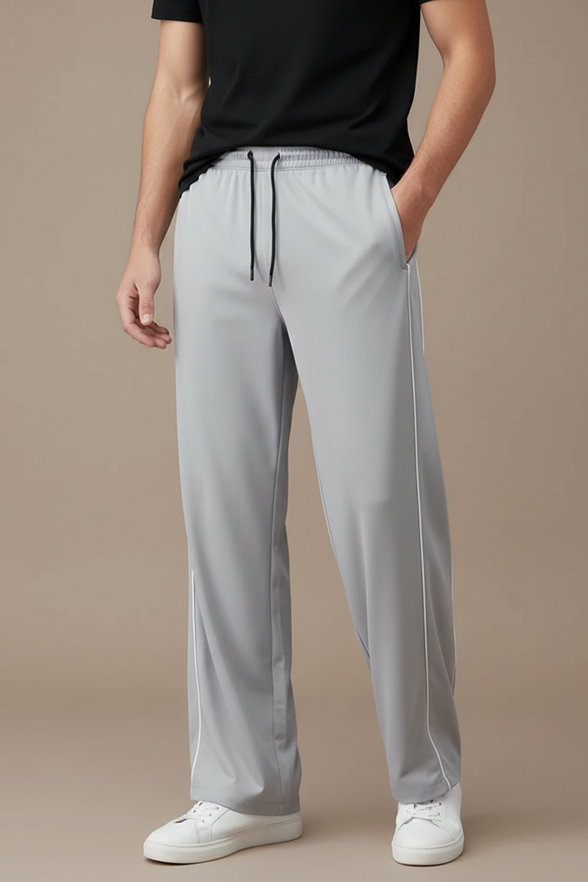 Pantalon Fluide Gris Droit Homme Décontracté Sport - Polyester