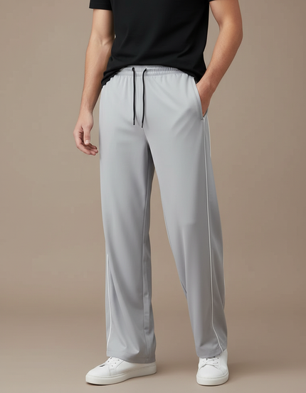 Pantalon Fluide Gris Droit Homme Décontracté Sport - Polyester