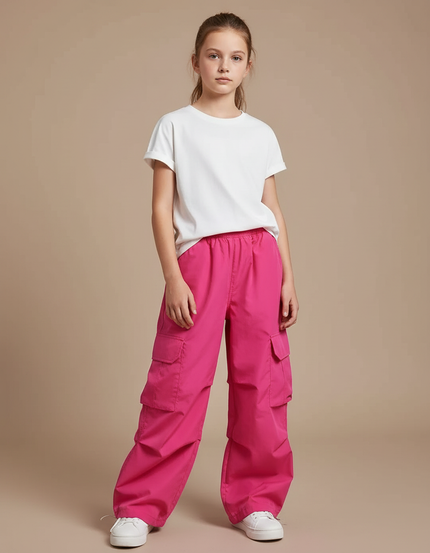 Pantalon Fluide Cargo Rose Ample Enfant Décontracté Streetwear - Polyester