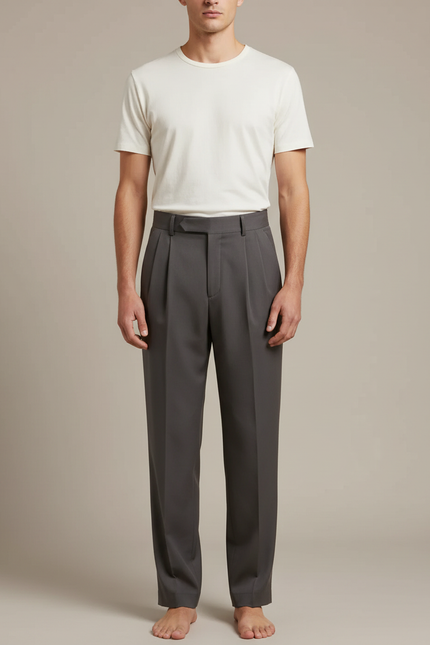 Pantalon Fluide Homme Gris Plissé Élégant Drapé - Polyester