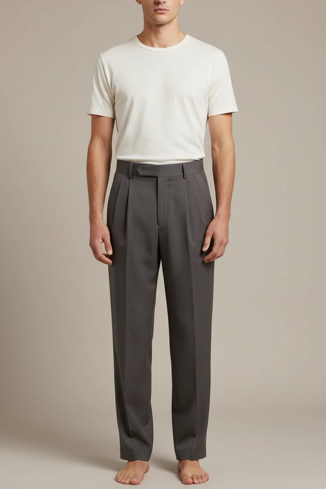 Pantalon Fluide Homme Gris Plissé Élégant Drapé - Polyester