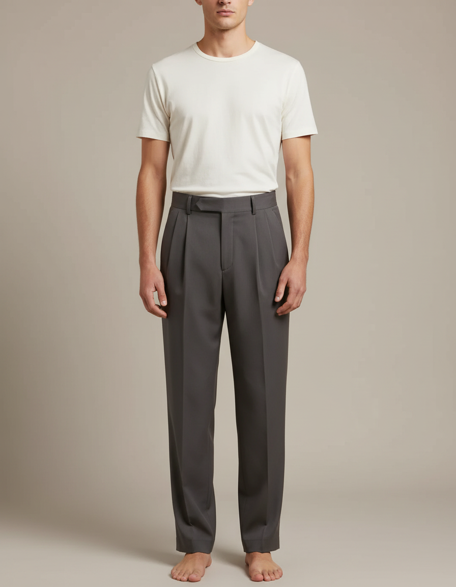 Pantalon Fluide Homme Gris Plissé Élégant Drapé - Polyester