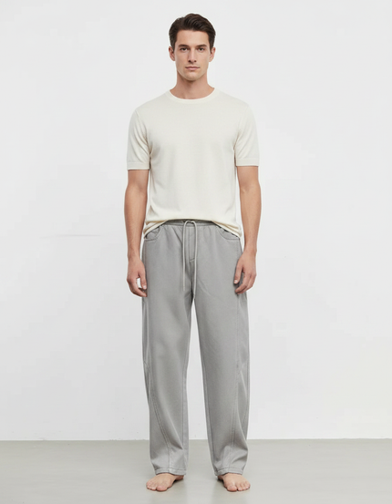 Pantalon Fluide Gris Ample Cordon Décontracté Coton - Molleton