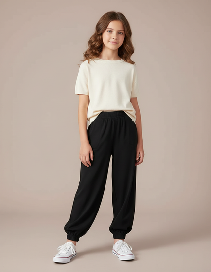 Pantalon Fluide Noir Ample Décontracté Élastiqué Enfant - Viscose