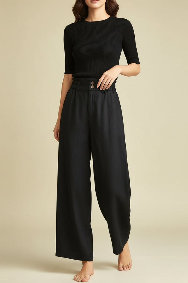 Pantalon Fluide Femme Noir Palazzo Lin