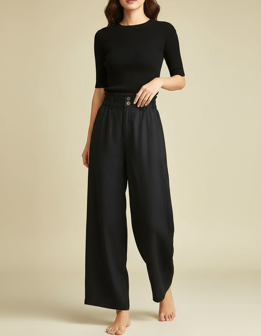 Pantalon Fluide Femme Noir Palazzo Lin