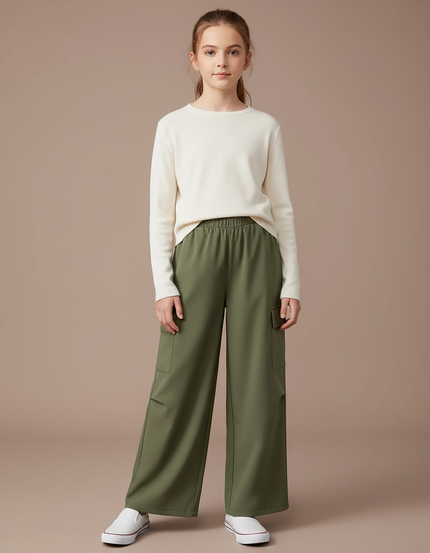 Pantalon Fluide Kaki Cargo Ample Poches Larges - Polyester