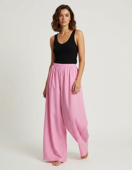Pantalon Fluide Rose Rayé Ample Décontracté Femme - Viscose