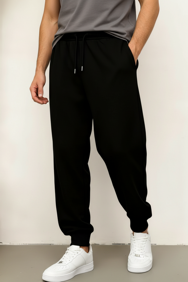 Pantalon Fluide Noir Ample Cordon Sport Casual Homme - Molleton