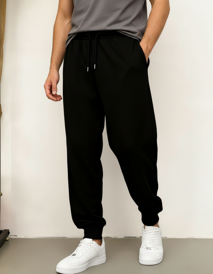 Pantalon Fluide Noir Ample Cordon Sport Casual Homme - Molleton