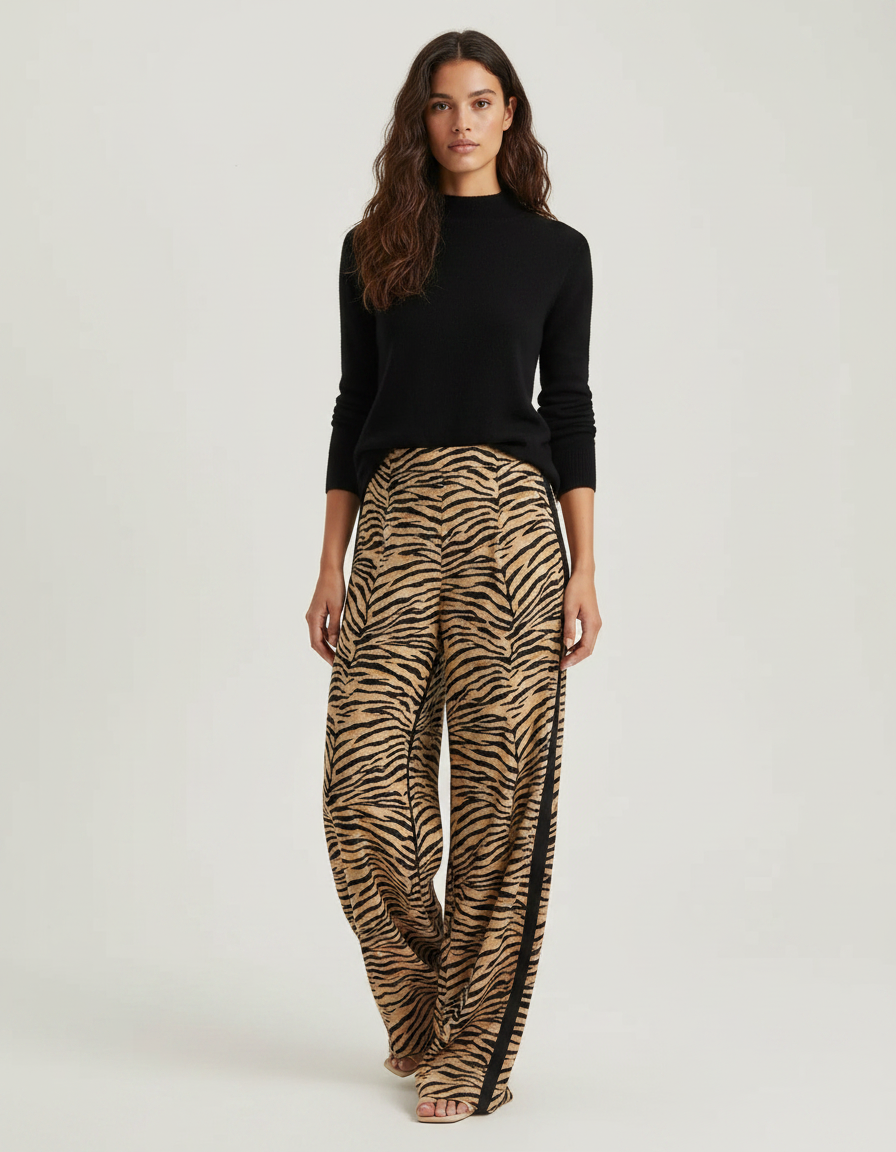 Pantalon Fluide Imprimé Tigre Large Confortable Chic - Viscose