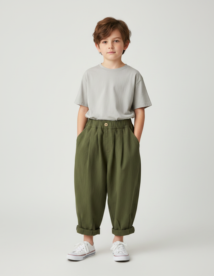 Pantalon Fluide Vert Kaki Ample Coton Enfant