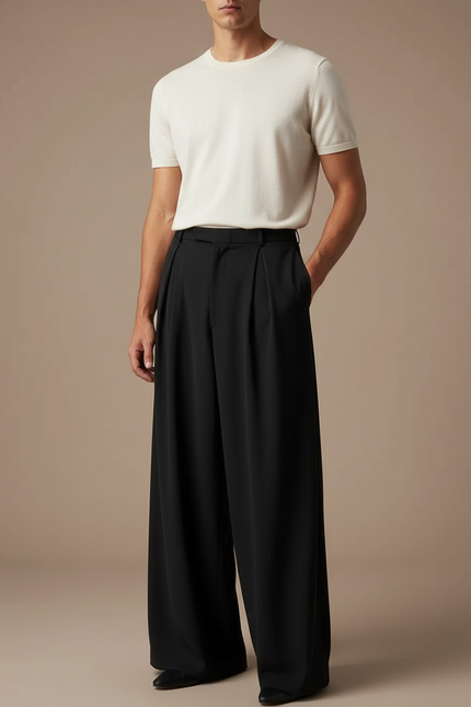 Pantalon Fluide Homme Noir Palazzo - Viscose