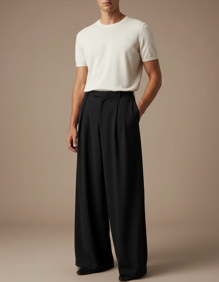 Pantalon Fluide Homme Noir Palazzo - Viscose