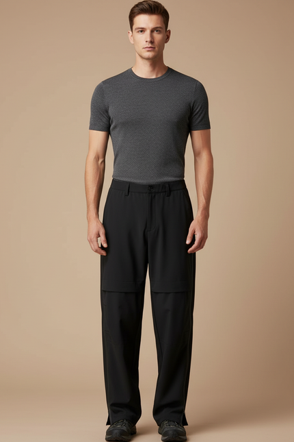 Pantalon Fluide Noir Ample Cargo Technique Homme - Polyester