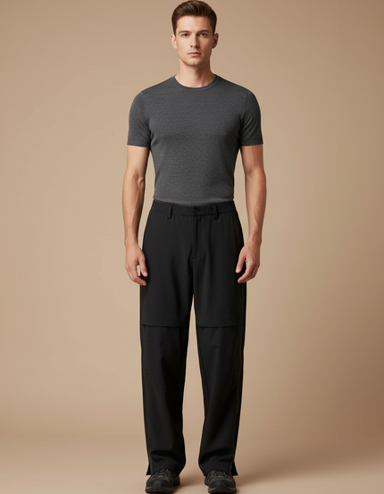 Pantalon Fluide Noir Ample Cargo Technique Homme - Polyester