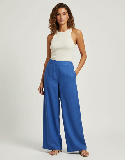 Pantalon Fluide Bleu Royal Ample Lin Élégant