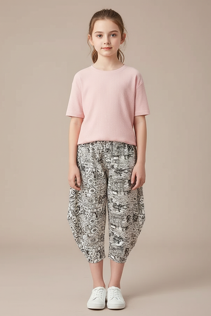 Pantalon Fluide Imprimé Fantaisie Ample Confortable Fille - Viscose