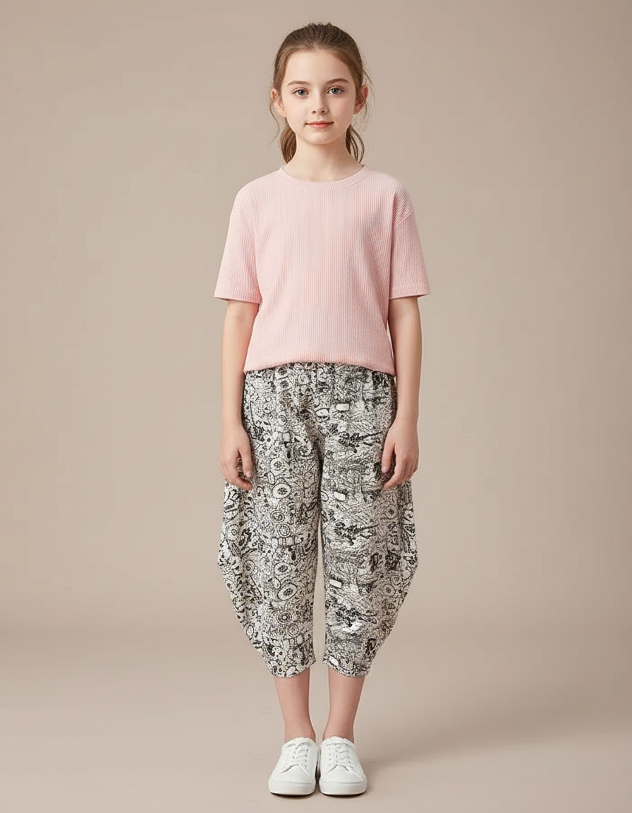 Pantalon Fluide Imprimé Fantaisie Ample Confortable Fille - Viscose