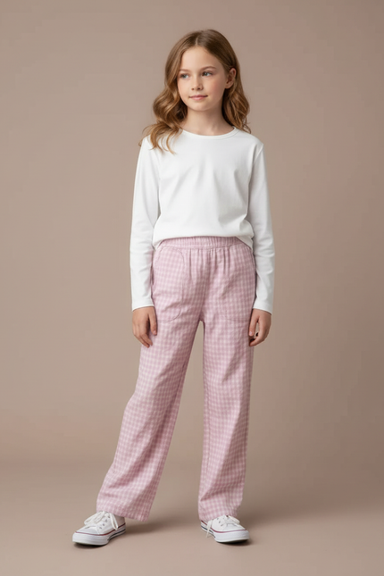 Pantalon Fluide Fille Rose Coupe Ample - Viscose