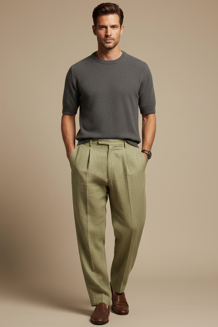 Pantalon Fluide Vert Sauge - Lin