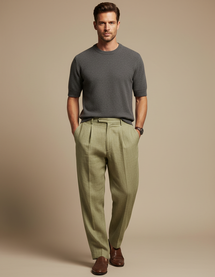 Pantalon Fluide Vert Sauge - Lin
