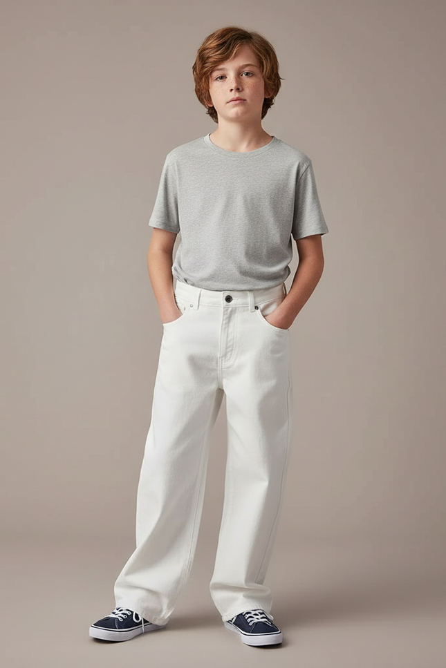 Pantalon Fluide Blanc Ample Coton Enfant Décontracté - Jean