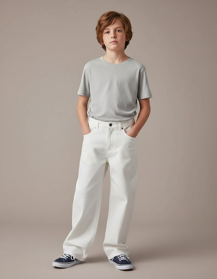Pantalon Fluide Blanc Ample Coton Enfant Décontracté - Jean