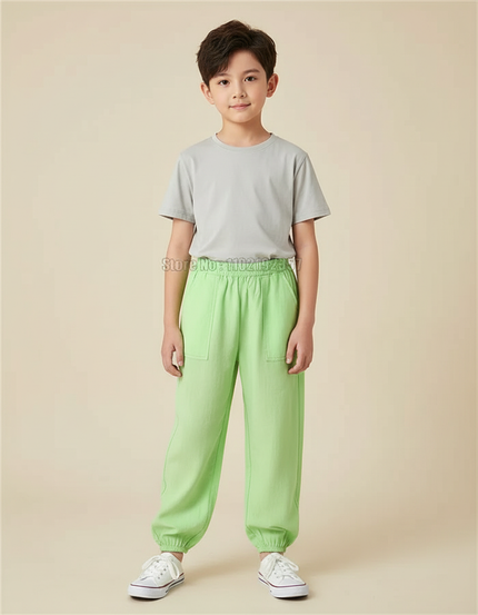 Pantalon Fluide Vert Ample Coton Enfants Décontracté - Lin