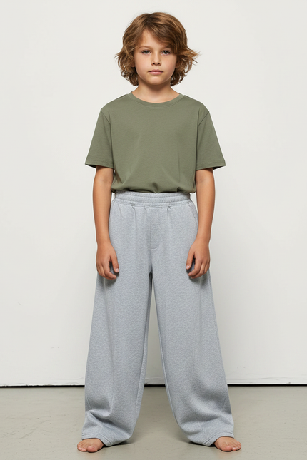 Pantalon Fluide Gris Ample Coton Basique Garçon - Molleton